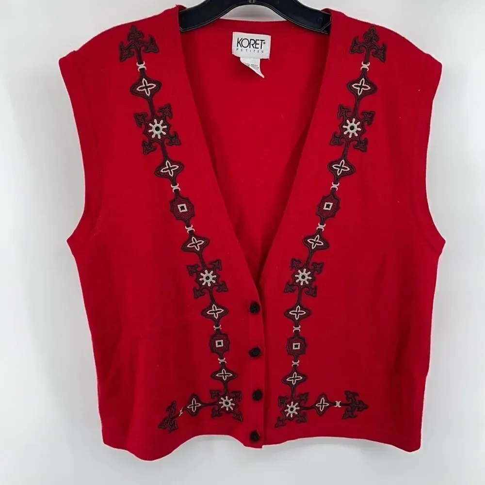Koret vintage VTG wool sweater vest embroidered ball monkey fist closures coat M